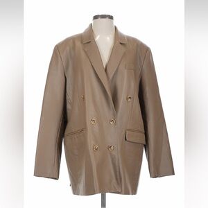 Pistola Brown Double-Breasted Vegan Leather Blazer Jacket